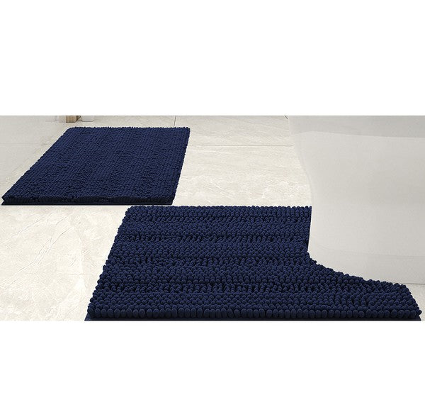 2PC Navy Soft Cozy Plush Chenille Bath Mat Set